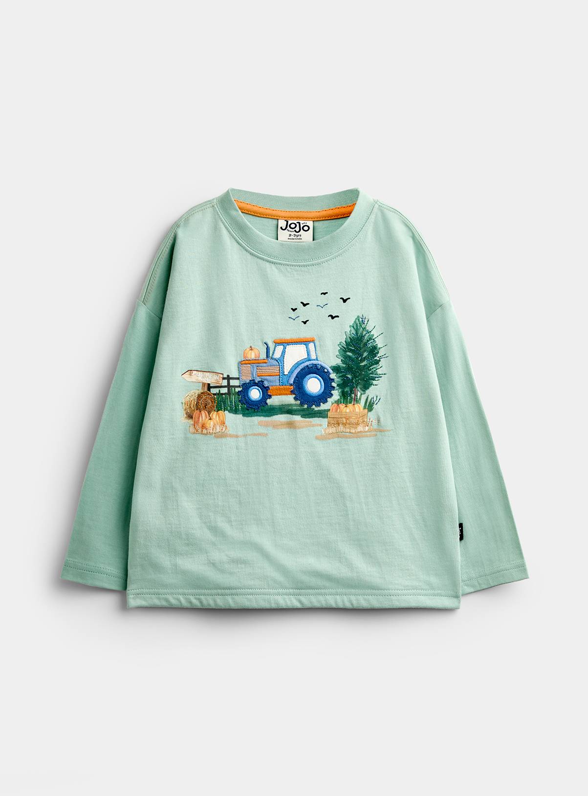 JOJO MAMAN BÉBÉ Painterly Tractor Scene Printed Top Light Green 3-4 Years - Image 1